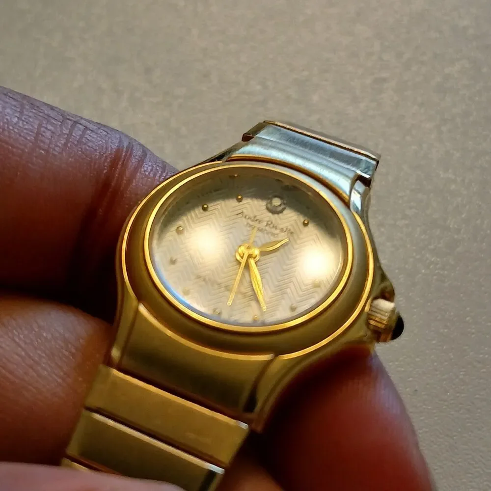 VTG 90s Andre Rivalle Diamond Women's Gold Tone Stretch Band Quartz Watch 22mm